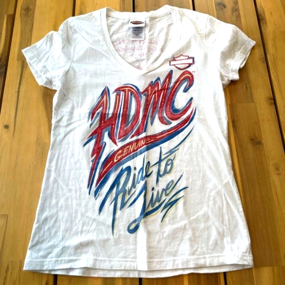 Harley-Davidson Women's Hdmc Ride To Live White Graphic Tee 100% Cotton Size Med - Picture 1 of 6